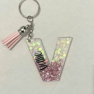 Custom Initial Keychain | Ombré Glitter Keychain With Name | Purse Charm | Backpack Charm