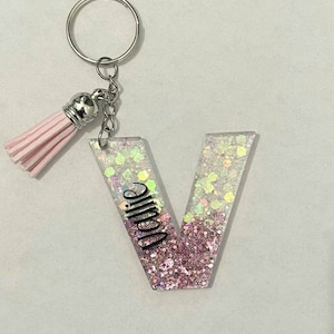Llavero con inicial personalizada / Llavero con purpurina ombré con nombre / Dije para bolso / Dije para mochila