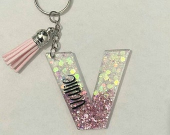 Custom Initial Ombré Glitter Keychain | Personalized Resin Purse Charm