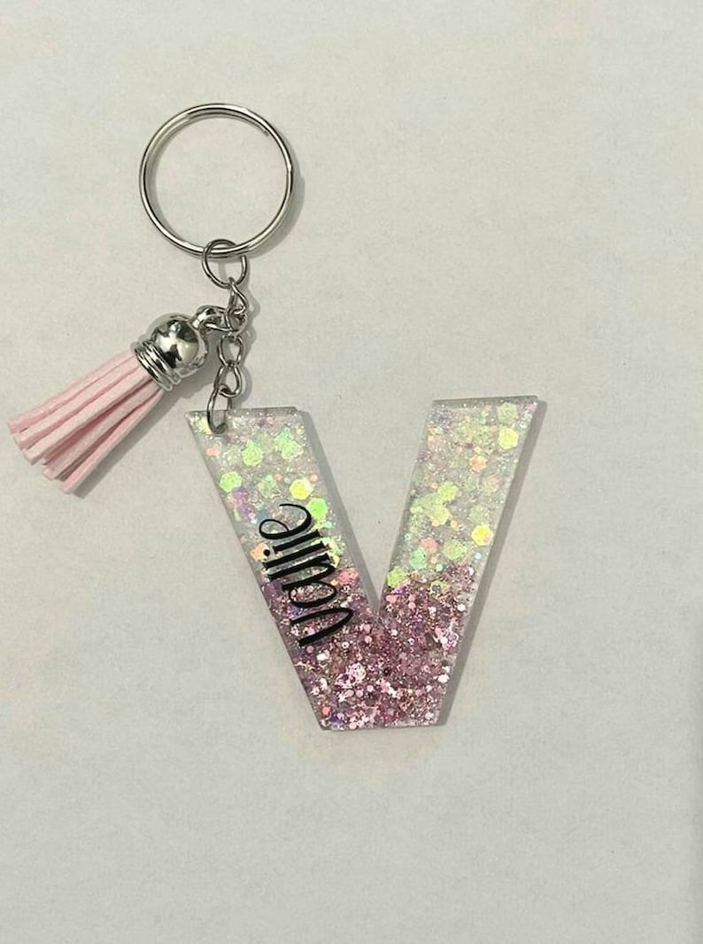 Custom Initial Keychain Ombré Glitter Keychain With Name Etsy