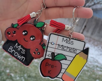 Personalized Glitter Apple Keychain | Custom Teacher Gift