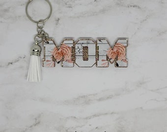 Mom Keychain | Custom Keychain For Her | Mother's Day Gift | Personalized Glitter Key Ring | Purse Charm | Backpack Charm