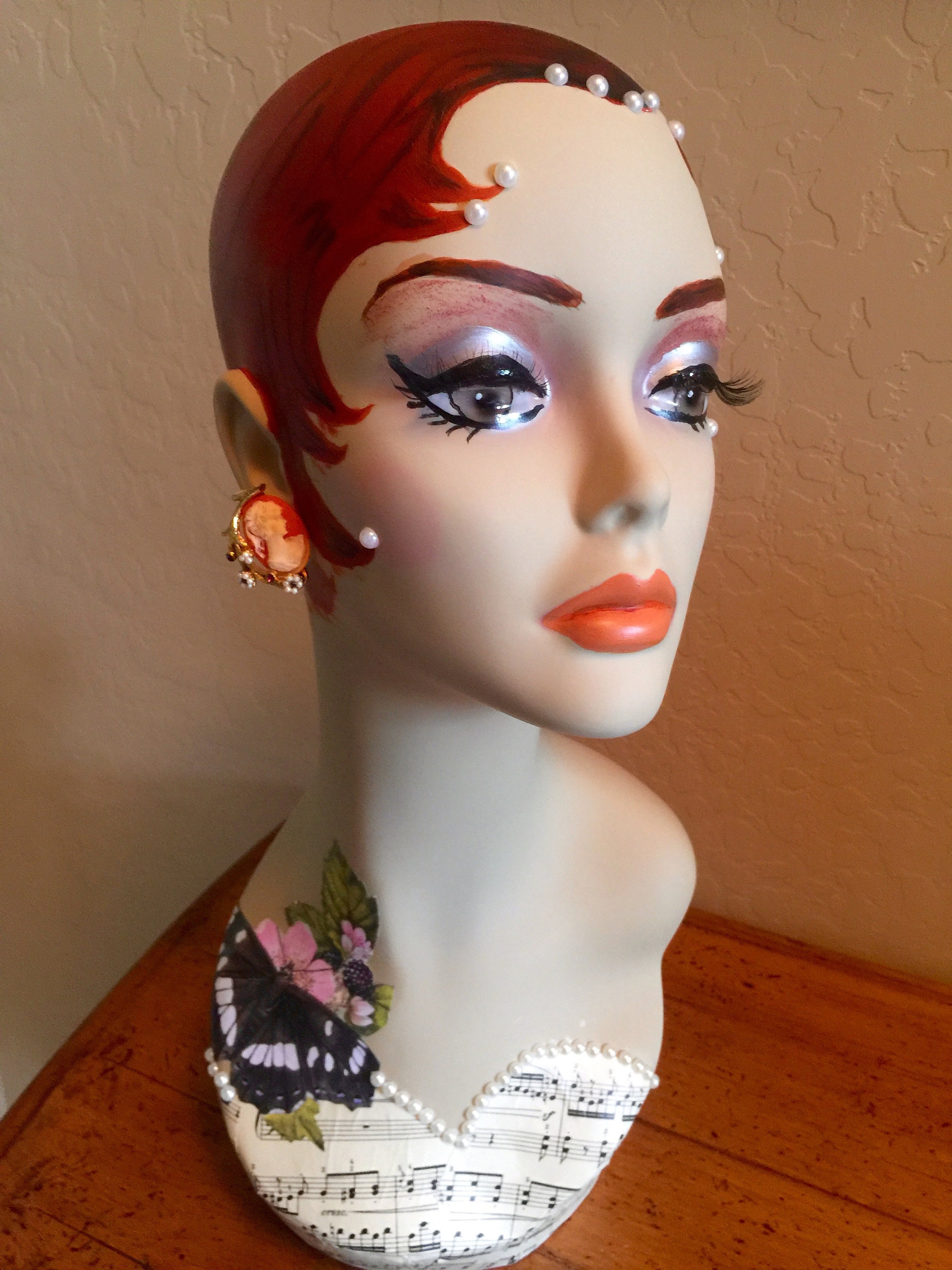 Mannequin Headspainted With Acrylics and Jewelry to Match. 2 Etsy