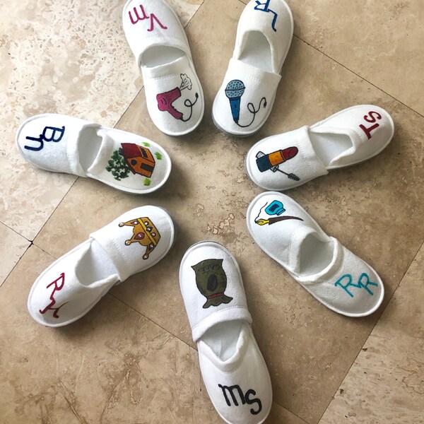 Personalized Slippers- Handpainted Slippers - Monogrammed Slippers - Custom Slippers - Bridesmaid Gift - Slippers - Girls Trip Gift