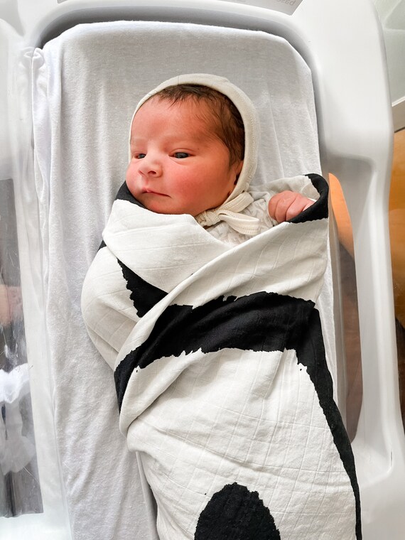 Organic Cotton Muslin Baby Swaddle Blanket in Black and White Lines Etsy Canada