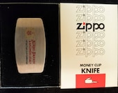 Vintage Korbel Brandy Advertising Money Clip Knife by Zippo Lighter Co Unused in Box