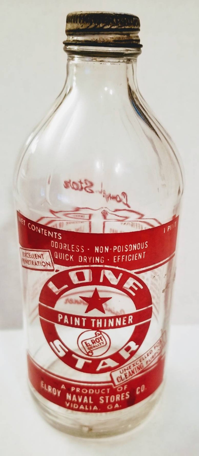 Vintage Graphic Lone Star Paint Thinner Glass Bottle Tin Lid 1 Etsy