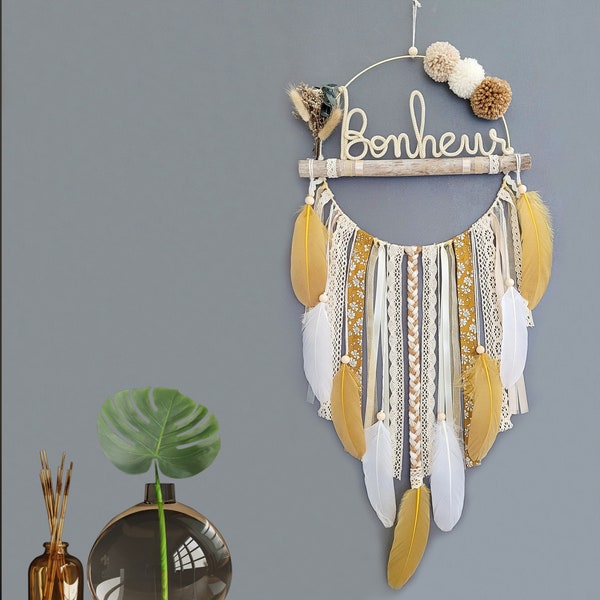 Dream catcher first name beige and white floral with light garland