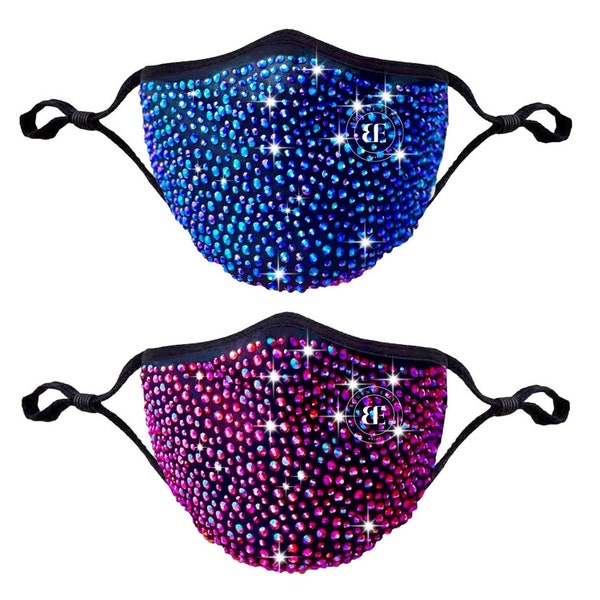 AB SWAROVSKI CRYSTAL Mask | Black Bling Face Mask | Fuchsia Ab Mask | Blue Ab Mask | Christmas Mask | Holiday Face Mask | Black Bling Mask