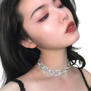 Silver Rhinestone Chain Link Choker | Silver Prom Choker | Silver Luxury Choker |Silver Choker |Silver Chain Choker | Clavicle Necklace