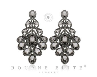 Grey Evening Earrings Dark Grey Tapered Crystal Earrings GrayGrey Bridal Earrings Grey Prom Earrings Gray Pageant Drop Earrings