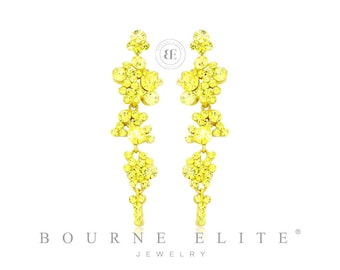 Yellow 3.25" Tapered Crystal Earrings | Yellow Bridal Earrings | Yellow Earrings | Yellow Drop Earrings | Yellow Evening Earrings