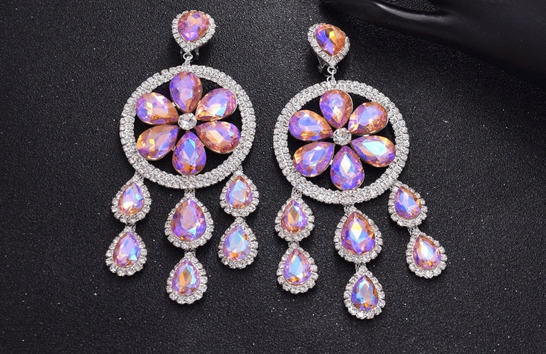 Pink Pageant Earrings Pink Rhinestone Earrings Light Pink AB Round Chandelier Earrings Light Pink Prom Earrings Long Pink Earrings