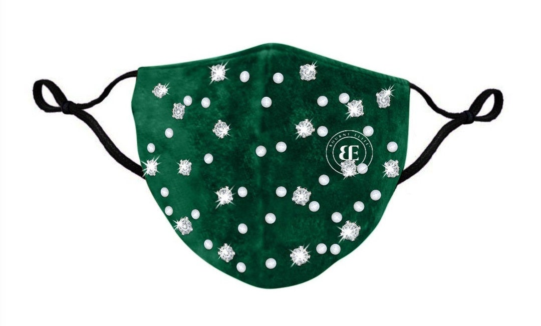 Emerald Green VELVET Pearl and Rhinestone Mask St. Pattys Day Mask