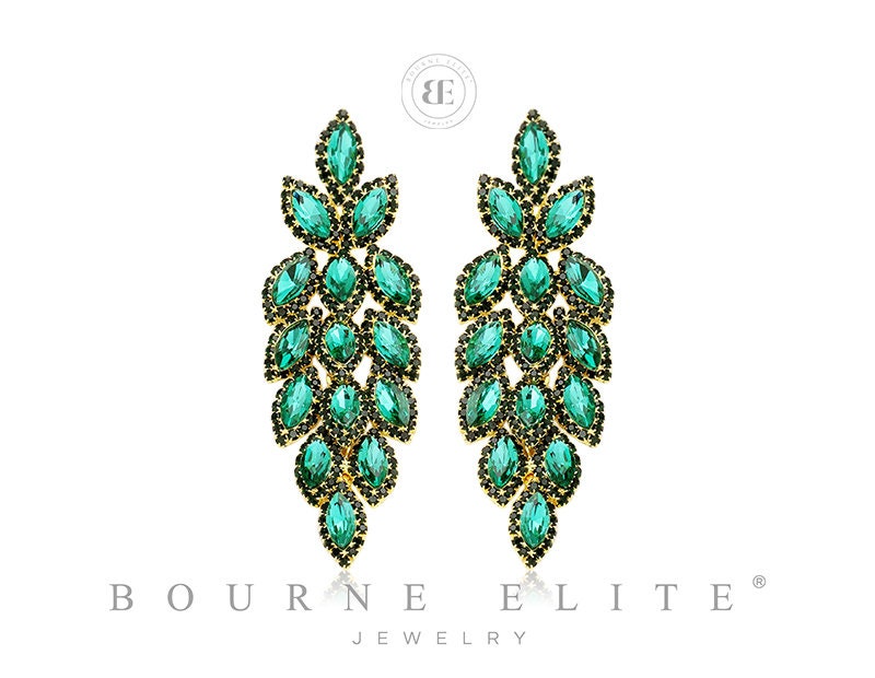 Green 3.25 Marquise Cluster Evening Earrings Green Etsy