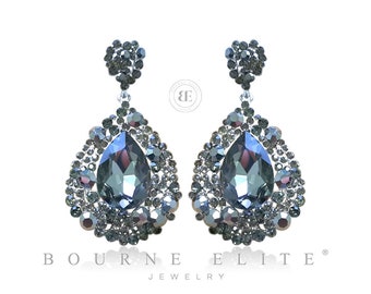 Grey Evening Earrings Dark Grey Tapered Crystal Earrings GrayGrey Bridal Earrings Grey Prom Earrings Gray Pageant Drop Earrings