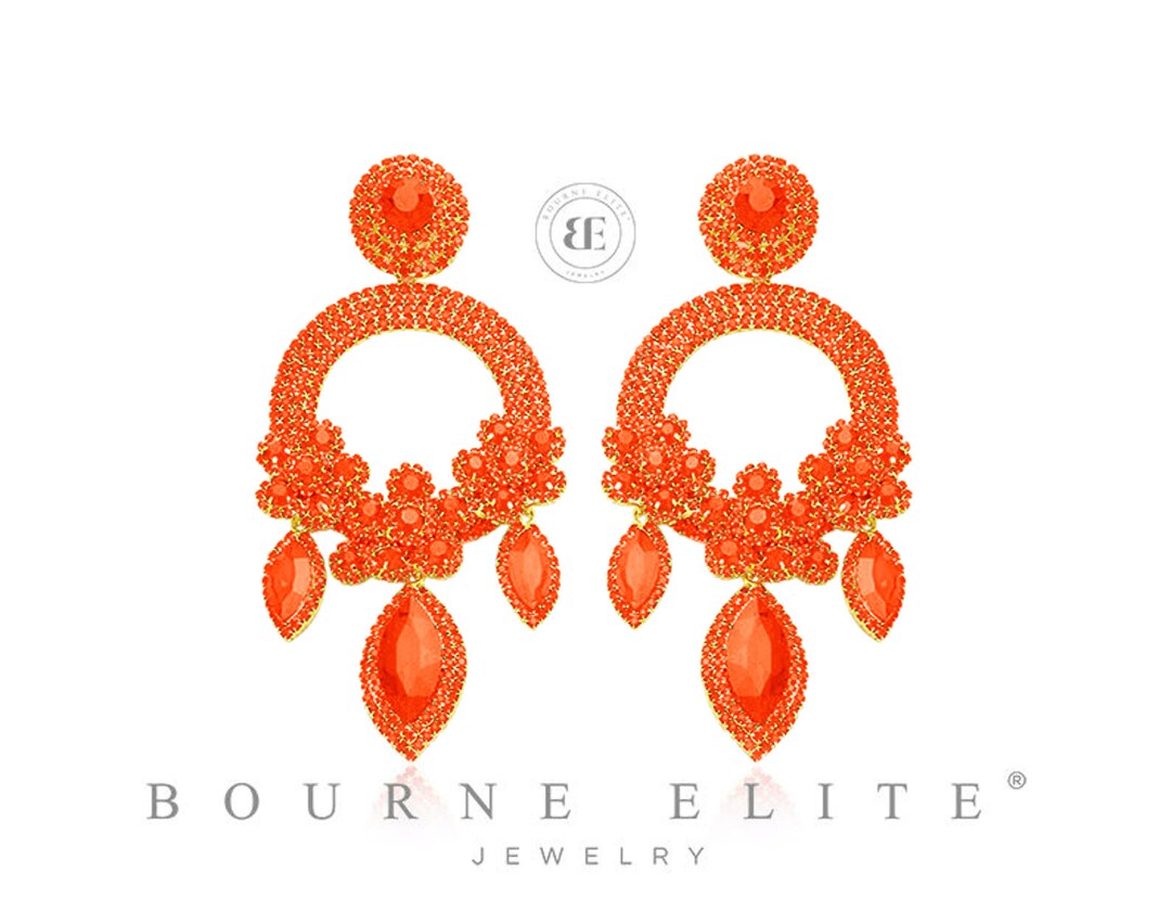 Orange 5 LARGE Triple Flower Chandelier Earrings orange Prom Earrings orange Earrings orange