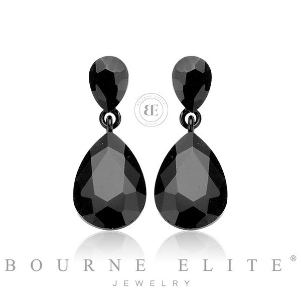 Jet Black 1.25" Teardrop Earrings | Black Earrings |Black Prom Earrings |Black Teardrop Earrings |Black Bridal Earrings |Black Drop Earrings