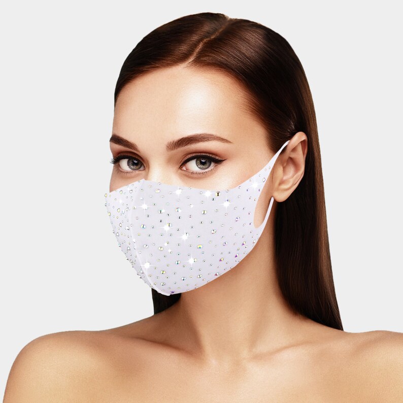 White/AB Rhinestone Polyester & Spandex Mask Reusable and Etsy