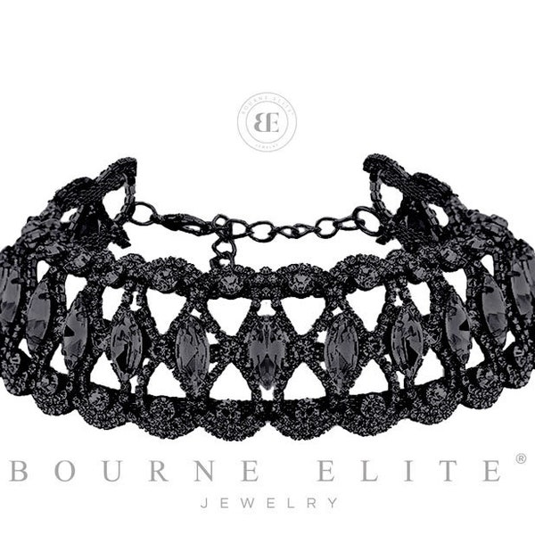 Black Infinity Crystal Choker | Black Choker Necklace | Black Bridal Choker | Black Luxury Choker | Black Bling Evening Choker |Black Choker