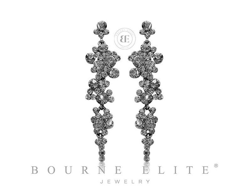 Grey Evening Earrings Dark Grey Tapered Crystal Earrings GrayGrey Bridal Earrings Grey Prom Earrings Gray Pageant Drop Earrings