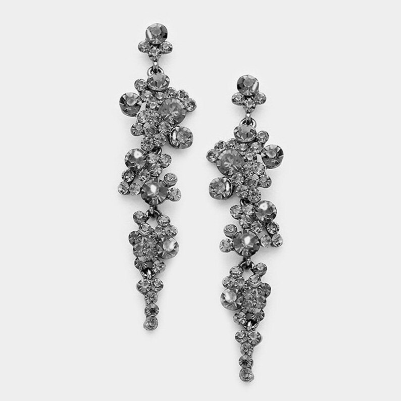 Grey Evening Earrings Dark Grey Tapered Crystal Earrings GrayGrey Bridal Earrings Grey Prom Earrings Gray Pageant Drop Earrings