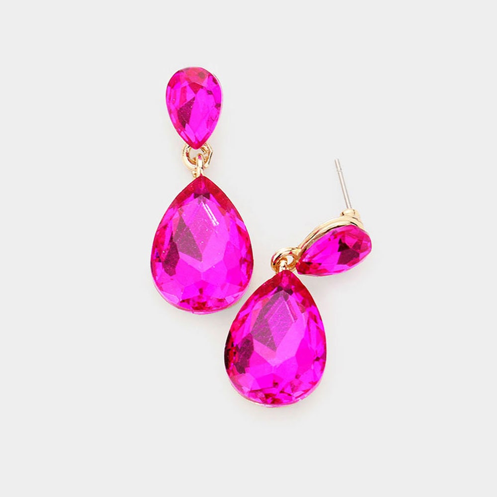 Fuchsia Pink 1.25 Teardrop Earrings Pink Prom Earrings - Etsy