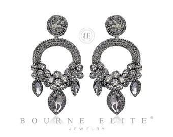 Grey Evening Earrings Dark Grey Tapered Crystal Earrings GrayGrey Bridal Earrings Grey Prom Earrings Gray Pageant Drop Earrings