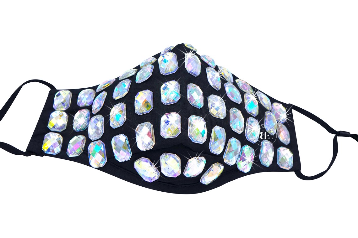 BLACK AB RHINESTONE Face Mask Bling Face Mask Sparkly Etsy