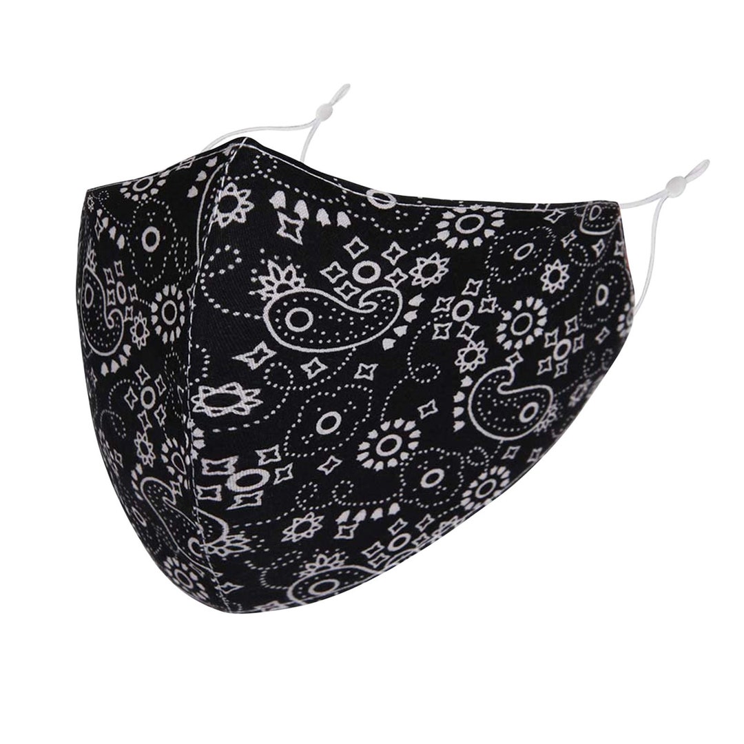 2PLY Black Paisley Face Mask With Adjustable Ear Loops Reusable and ...
