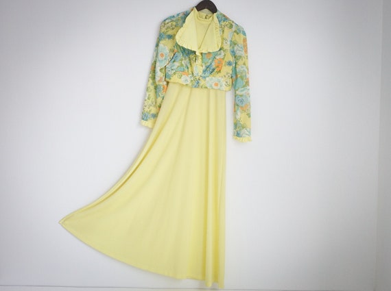 yellow two piece formal dress Terani Couture Long Mock Two-Piece Gown in Yellow – Mydressline main image 1