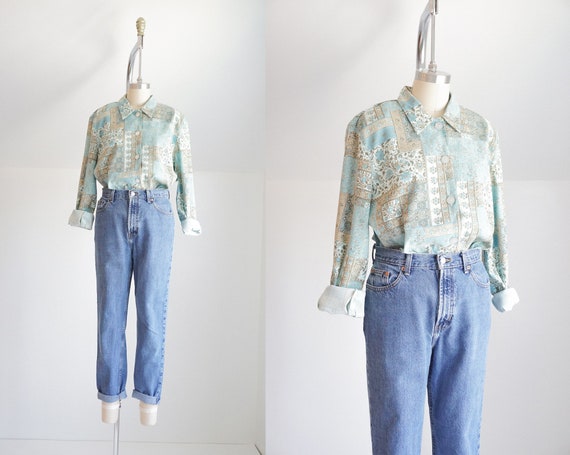 vintage floral button down blouse | boxy collared