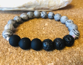 Men's Stacked Bracelet, Lava Bead Bracelet, Essential Oil Bracelet, Diffuser bracelet, Energy Bead Bracelet