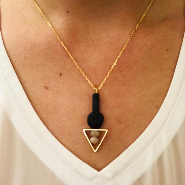 18K Gold Plated Necklace, Diffuser Necklace, Aromatherapy Necklace, Essential Oil Necklace, Triangle Pendant Necklace, Gemstone Necklace