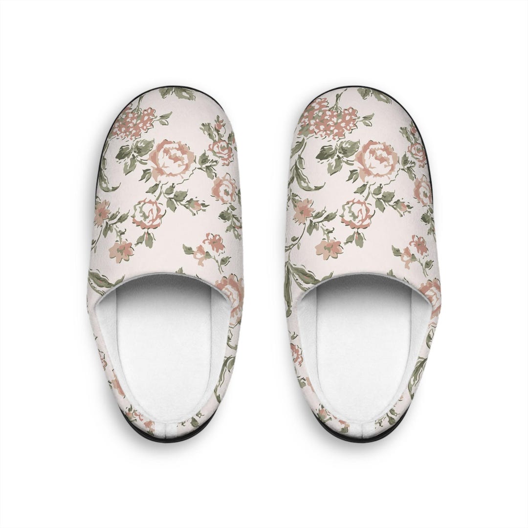 Slippers, Floral Cottagecore Pink Cute Pretty Ladies House Shoes, Women ...