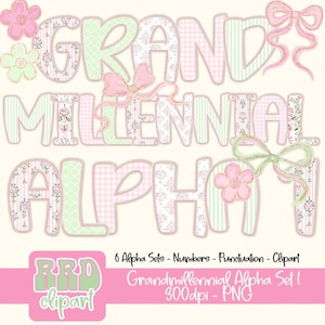 Grandmillennial Alpha Set, Preppy Floral Alpha,Coquette Alpha,Shabby Chic Floral Alphabet PNG,Grandmillennial Floral Alpha,Pink Floral Alpha