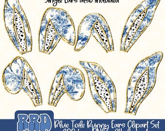 Imágenes prediseñadas de Pascua PNG, imágenes prediseñadas de orejas de conejo chinoiserie, imágenes prediseñadas de orejas de conejo de Toile coqueta, imágenes prediseñadas de conejo con purpurina PNG, imágenes prediseñadas de conejo de primavera