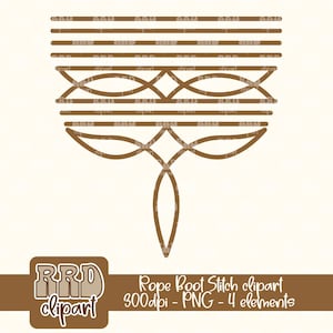May include: Brown line art design of a rope knot with a decorative pattern. The design is called "Rope Boot Stitch clipart" and is 300dpi and a PNG file.