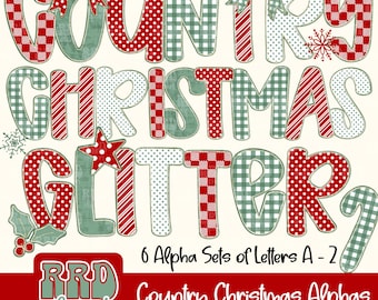 Preppy Christmas Alphabet, Glitter Christmas Font PNG, Preppy Gingham Alphabet PNG, Grandmillennial Alpha Set, Coquette Christmas Clipart