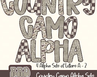 Camo Alpha Set, Duck Camo Font PNG, Preppy Leopard Alphabet PNG clipart, Retro Checker Alpha PNG, Hunting Grunge Alphabet, Gender Neutral