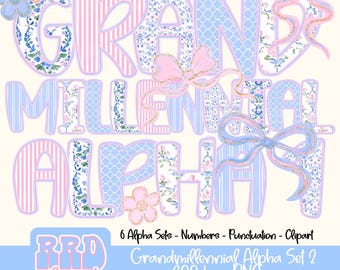 Grandmillennial Alpha Set, Preppy Floral Alpha,Coquette Alpha,Shabby Chic Floral Alphabet PNG,Grandmillennial Floral Alpha,Pink Floral Alpha