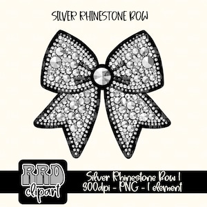 May include: A black and silver rhinestone bow design. The bow is filled with silver rhinestones and outlined in black. The text "Silver Rhinestone Bow" is at the top. The image also includes the text "RRD clipart".