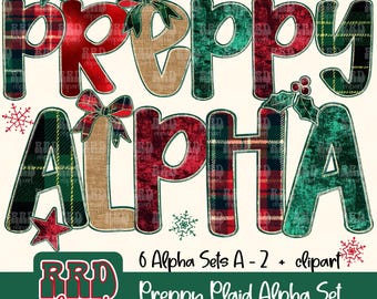 Preppy Christmas Plaid Alphabet, Glitter Christmas Font PNG, Preppy Tartan Alphabet PNG,Grandmillennial Alpha Set,Coquette Christmas Clipart