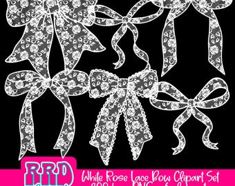 White Lace Bow PNG Clipart Set, Coquette Lace Bow clipart bundle, Floral Lace Bow PNG, Coquette Lace Varsity Alpha Set, Lace Easter PNG