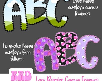 Lace Alpha Canva Frames, Lace Border Alphabet, Lace Canva Frames, Lace Canva Doodle Letters, Canva Letters, Canva Frames, Lace Canva Alpha