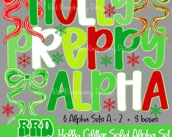 Coquette Christmas Alphabet Font, Preppy Christmas Alphabet,Glitter Christmas Font PNG,Holiday Letters Alpha Set,Coquette Christmas Clipart
