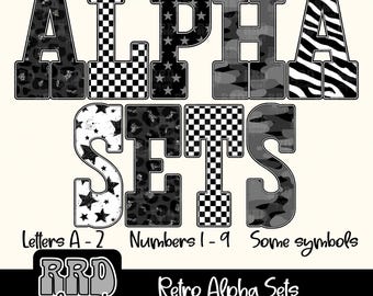 Retro Checker Alpha Set, Camo Alpha Set, Preppy Leopard Alphabet PNG clipart, Varsity Alpha PNG, Retro Sport Alpha Set, Spirit Letters Alpha