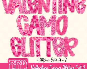 Camo Alpha Set, Preppy Valentine Font, Duck Camo Font PNG, Preppy Leopard Alphabet PNG clipart, Hunting Grunge Alphabet,Glitter Camo Alpha