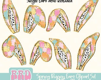 Easter Brushstroke Clipart, Coquette Bow Brushstroke clipart, Coquette Bunny Ears Clipart, Glitter Rabbit Clipart PNG, Spring Bunny Clipart