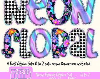 Neon Floral Alpha Set, Preppy Brush Stroke Alphabet PNG clipart, Spirit Alphabet PNG, Coquette Alphabet Clipart, Summer Alpha Clipart